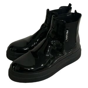 Prada Black Patent Leather Ankle Chelsea Boots